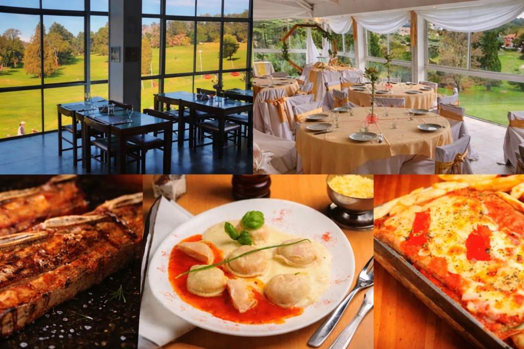 restaurante elegante con vistas al golf